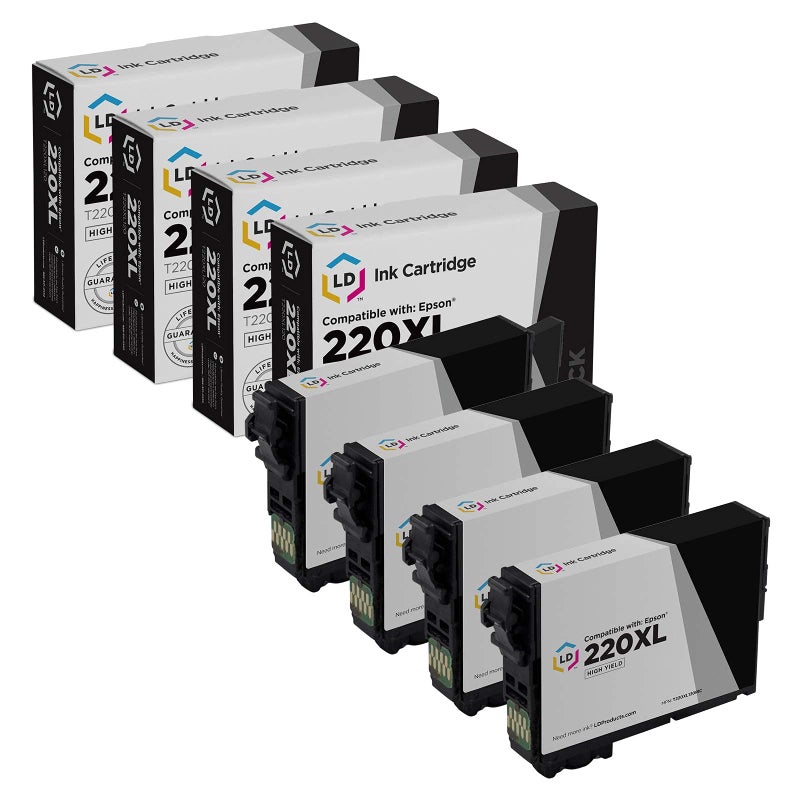 LD Products Remanufactured Replacement for Epson 220XL Ink Cartridges 220 XL T220XL120 High Yield (Black, 4-Pack) for XP-320, XP 420, XP-424, Workforce WF-2630, WF-2650, WF2660, WF-2750, WF-2760 - Image 1